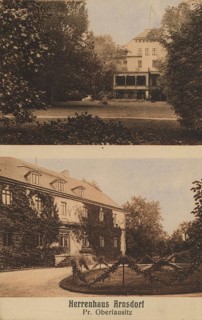 Arnsdorf manor house, Upper Lusatia, Bautzen district, Saxony, Germany, postcard, view around 1900