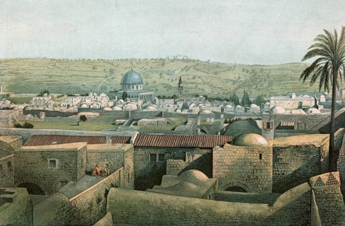 The Mount of Olives seen from Jerusalem, 1870, Israel, school painting, authentic reproduction of a
