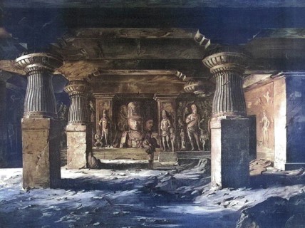 Elephanta Caves, are a group of cave temples on Elephanta Island near Mumbai, 1883, India, school