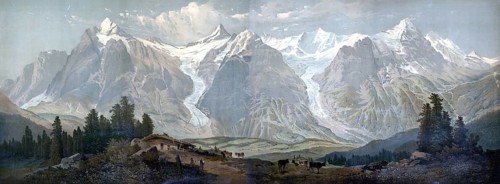 Alps in the Bernese Oberland, 1880, Switzerland, school picture, authentic reproduction of a school
