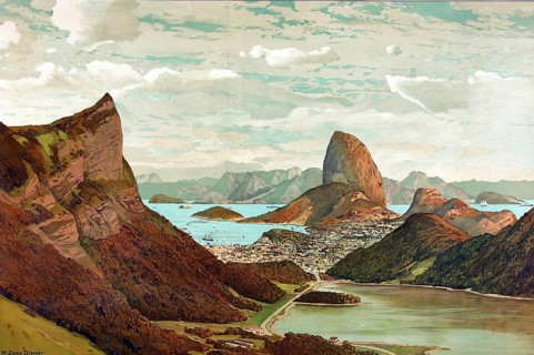 The Bay of Rio de Janeiro, 1911, Brazil, school painting, authentic reproduction of a school mural,
