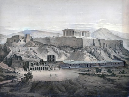 The Acropolis in Athens, south side, 1883, Greece, school painting, authentic reproduction of a