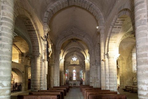 Charroux. Interior of Church St Jean Baptiste. Allier department, Auvergne-Rhone-Alpes. France.