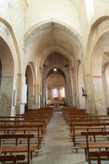 St Cyr and St Julitte's Church, roman church of Escurolles. Nave, Allier department, Auvergne Rhone