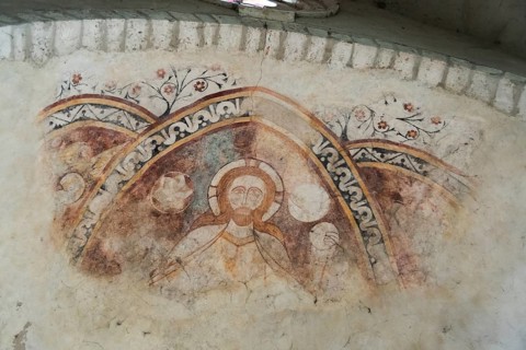 St Cyr and St Julitte's Church, roman church of Escurolles, Christ in majesty. Allier department,