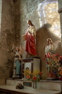 St Cyr and St Julitte's Church, roman church of Escurolles. Amtar, Allier department, Auvergne