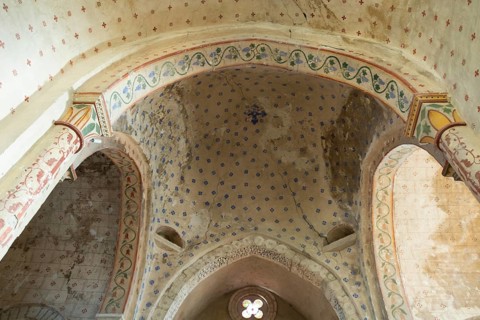 St Cyr and St Julitte's Church, roman church of Escurolles. Crossing dome, Allier department,
