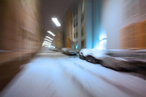 Snowstorm, zoom effect, Munich, Bavaria, Germany