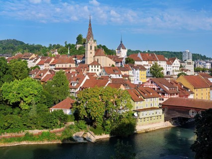 View of the old town with the parish church of the Assumption of Mary, in the back the Baden City