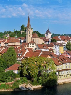 View of the old town with the parish church of the Assumption of Mary, in the back the Baden City