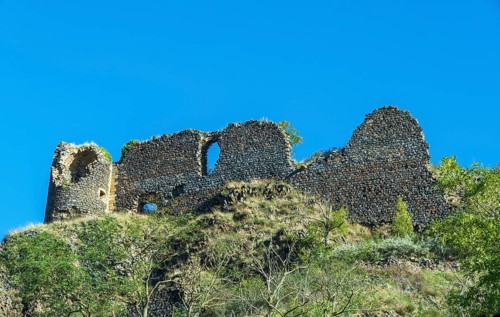 Ruins of medieval castle of Buron. Puy de Dome. Auvergne Rhone Alpes. France