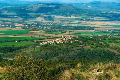 Montpeyroux village and view on Limagne plain, labelled Les Plus Beaux Villages de France, Puy de