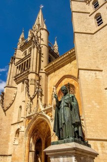 Cathedral Notre-Dame-et-Saint-Privat of Mende and statue of Urbain V Pope, Lozere department,