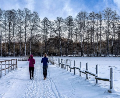 Athletes in winter in the midst of fields and fields in Berlin Lübars, Reinickendorf District,