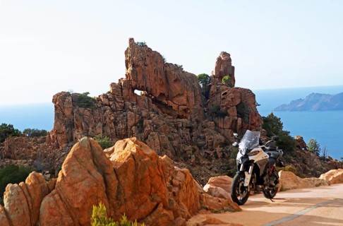 Bizarre rock erosions in evening light, Calanche, Les Calanches de Piana, Corse-du-Sud, Corsica,