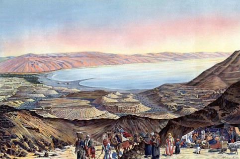 Bedouin camp, 1930, Dead Sea near Jericho, Israel, authentic reproduction of a school mural,