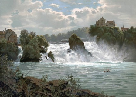 Rhine Falls near Schaffhausen around 1890, Switzerland, Germany, authentic reproduction of a school
