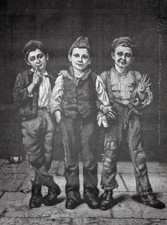 Playmates, three boys stand next to each other in an adventurous way, three boys stand close