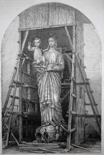 Construction site for the monumental Notre-Dame de France statue on the Rocher Corneille in Le
