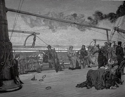 On the high seas, summer visitors on a boat trip to sea, 1880, North Sea, Holland, people on the