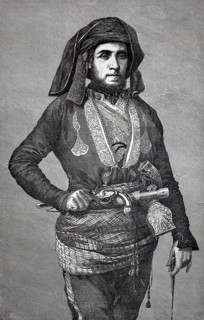 An armed courier with pistol and knife from the 18th century, France, self-confident man in