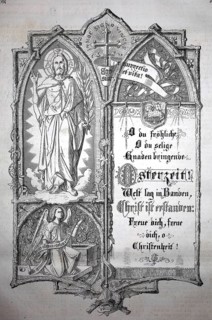 Altarpiece for the celebration of Easter, Christ is Risen, 1880, artistic engraving with Christian