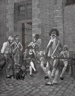 The sergeant of the military escort is portrayed by an illustrator, 1880, France, soldiers in