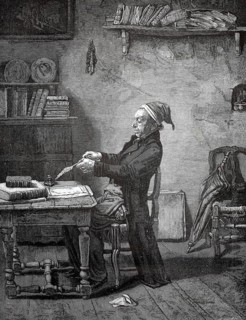 The village clerk at his desk, a community official who took on a central role at a time when many
