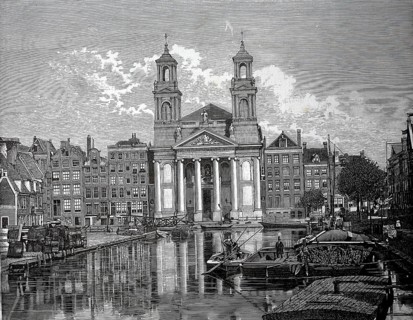 The church of Saint Anthony of Padua in Amsterdam, 1880, Holland, the Netherlands, canal city with