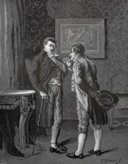 Two men from the time of the French Revolution engaged in conversation, France, Two men in formal
