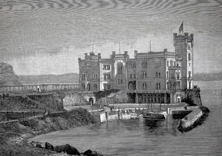 Miramare Castle, Castello di Miramare, near Trieste, directly on a rocky cliff on the Adriatic Sea
