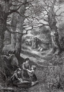 Children playing in the wild, spring, 1880, Germany, groups of children play happily in a