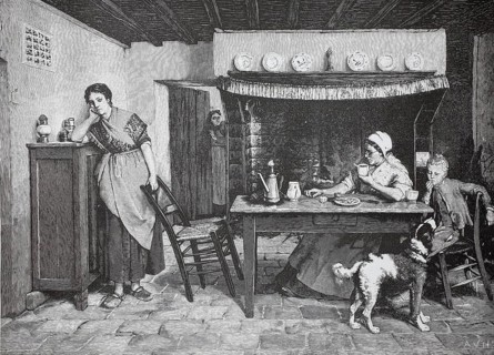 Domestic quarrel in the family, annoyance, 1880, Germany, A rural family scene in the dining room