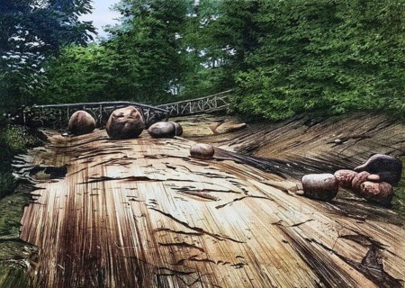 Rock surface scrambled and cut by the ice of the diluvial period in the glacier garden in Lucerne,
