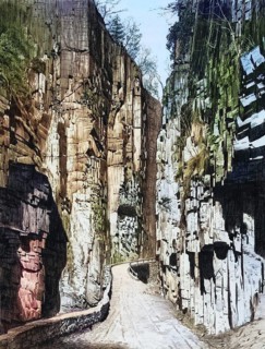 Porphyry landscape in the Eggenthal Gorge, Bletterbach Gorge, near Bolzano, South Tyrol, Italy,