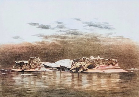 Iceberg on the west coast of Greenland, authentic reproduction of a school mural, historic, around