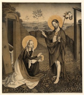 Jesus Christ and Mary Magdalene in an enclosed garden, people from the biblical story, historical,