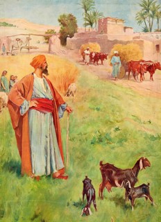 Scene from the biblical story, reliance on wealth, authentic reproduction of a school mural,