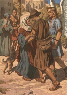 Scene from the biblical story, Tobias' homecoming, story of Tobias traveling to Rages with the