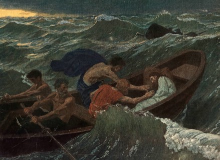 Scene from the biblical story, the story of the storm on the lake, often referred to as The Calming