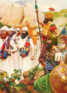 Scene from the biblical story, The Siege of Jericho, central biblical narrative in which the