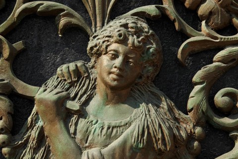 Bronze mount on the door of the Chamber of Commerce, Venice, Veneto, Italy