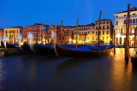 Gondolas and palaces on the Grand Canal, Venice, Veneto, Italian-Venice