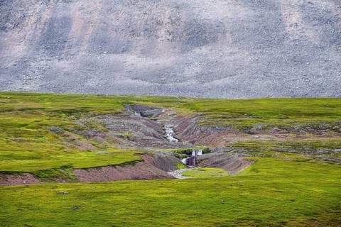 On the slope of a massive granite rock with rugged boulders at Austertanaveien 890 in the