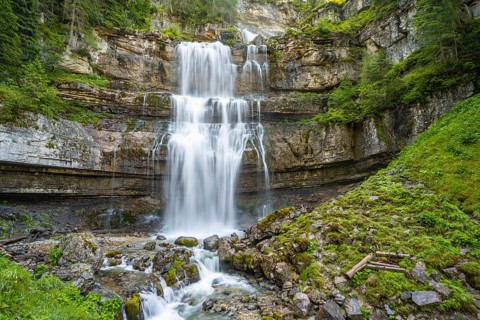 Cascata di Mezzo waterfall, long exposure, Vallesinella, Brenta, Trentino, Italy