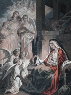 Scene from the biblical story, The Birth of Jesus, authentic reproduction of a school mural,