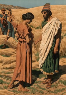 Scene from the biblical story, story of Ruth and Boaz, is about the Moabite widow Ruth, who remains