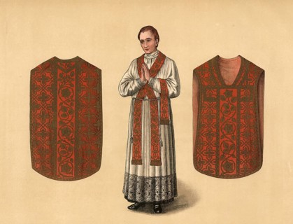 Scene from the biblical story, in the Catholic liturgy, during Holy Mass, the priest wears specific