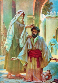 Scene from the biblical story, Saul is anointed by God as the first king of Israel through the