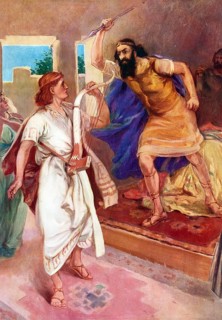 Scene from the biblical story, the conflict between King Saul and David is described in detail in